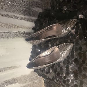 Anne Klein Silver Metallic  Snake Print Heels